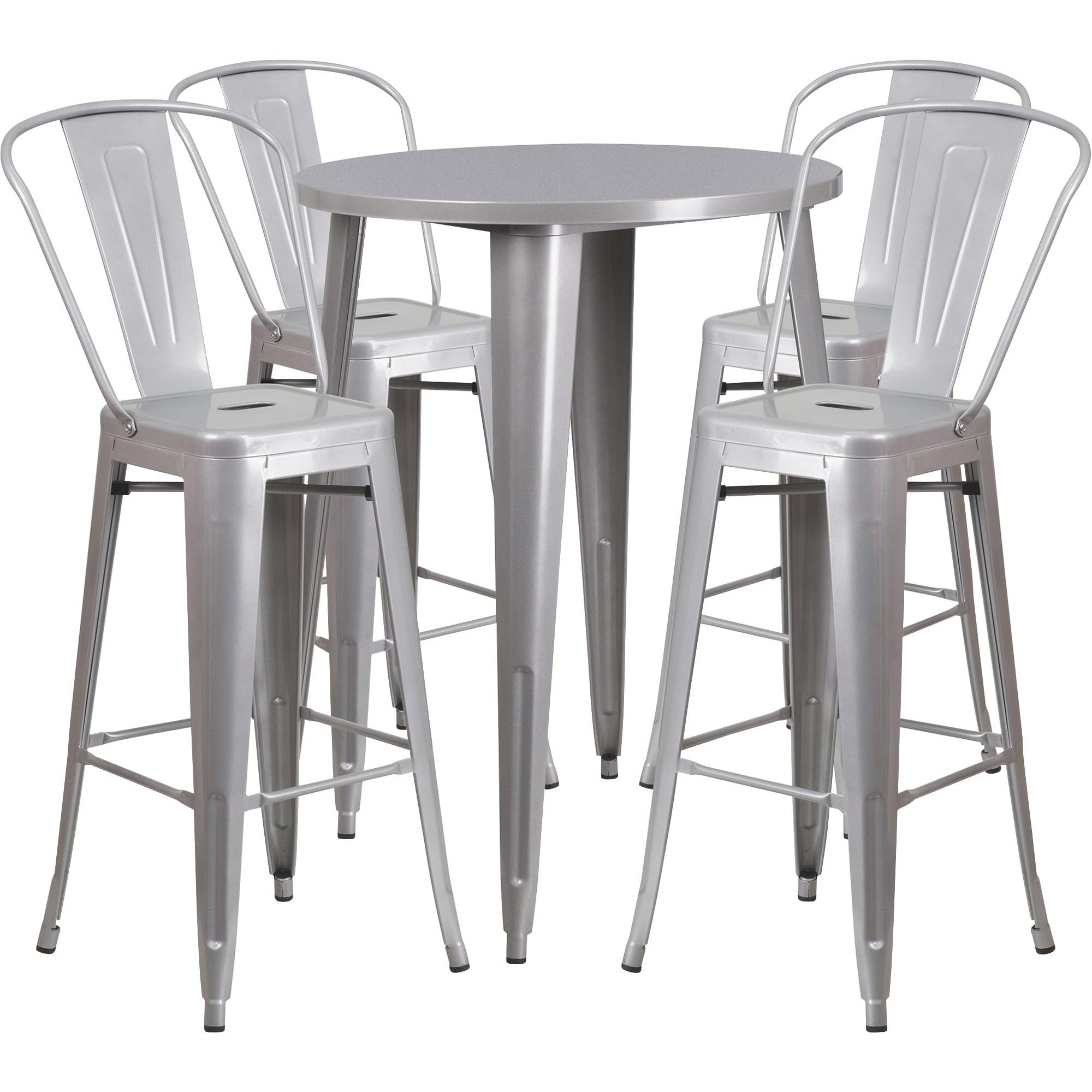 Flash Furniture Callum Commercial Grade 30" Round Silver Metal Indoor-Outdoor Bar Table Set With 4 Cafe Stools