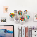 Yesesion Aesthetic Pencil Holder For Desk, Large Decorative Adhesive Wall-Mounted Pen Organizer With 7 Compartments, Round Marke