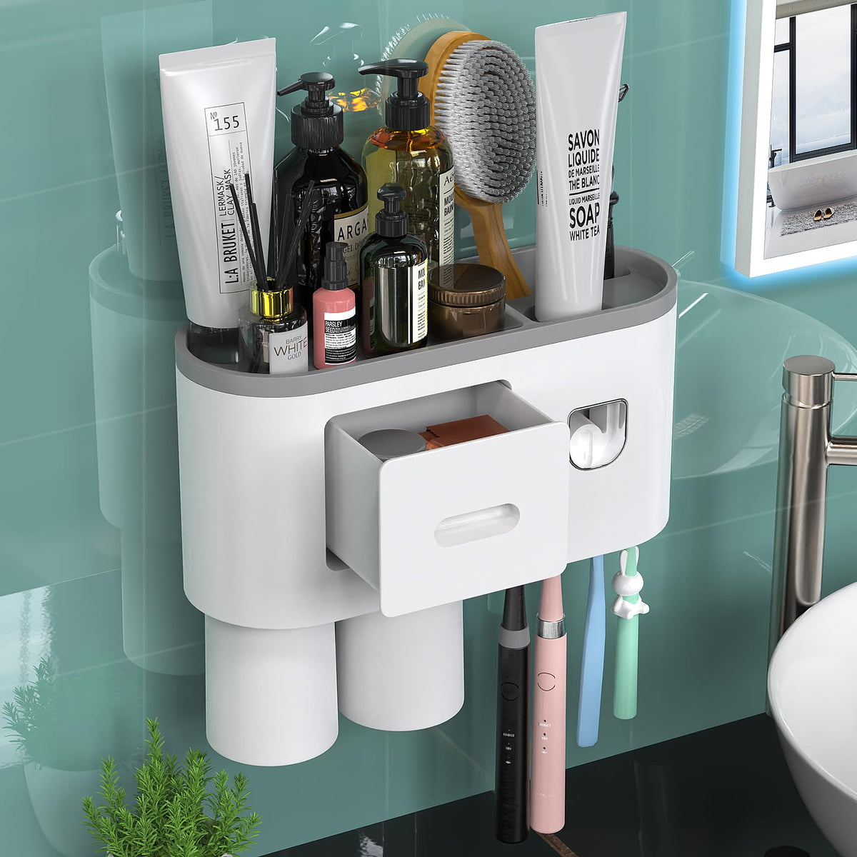 Toothbrush Holder Wall Mounted, Automatic Toothpaste Dispenser Squeezer Kit -Magnetic Toothbrush Holder for Bathroom and Vanity,