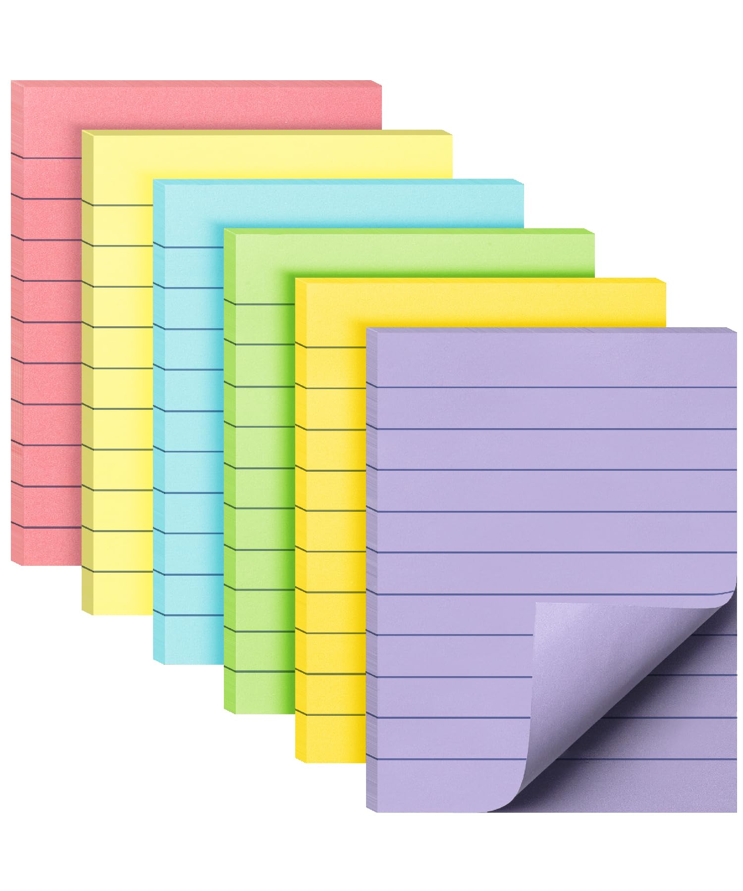 Mr. Pen Lined Sticky Notes 3X4, 6 Pads, Pastel Colors
