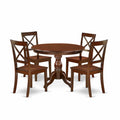 East West Furniture HBBO5-MAH-W 5 Piece Dining Set Includes a Round Dining Table with Pedestal and 4 Kitchen Chairs, 42x42 Inch, Mahogany