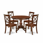 East West Furniture HBBO5-MAH-W 5 Piece Dining Set Includes a Round Dining Table with Pedestal and 4 Kitchen Chairs, 42x42 Inch, Mahogany