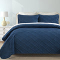 Yiran Navy Blue Quilt Set King Size Fall Bedspreads Embossed Diamond Pattern 3 Piece Soft Microfiber Coverlet Set for All Season