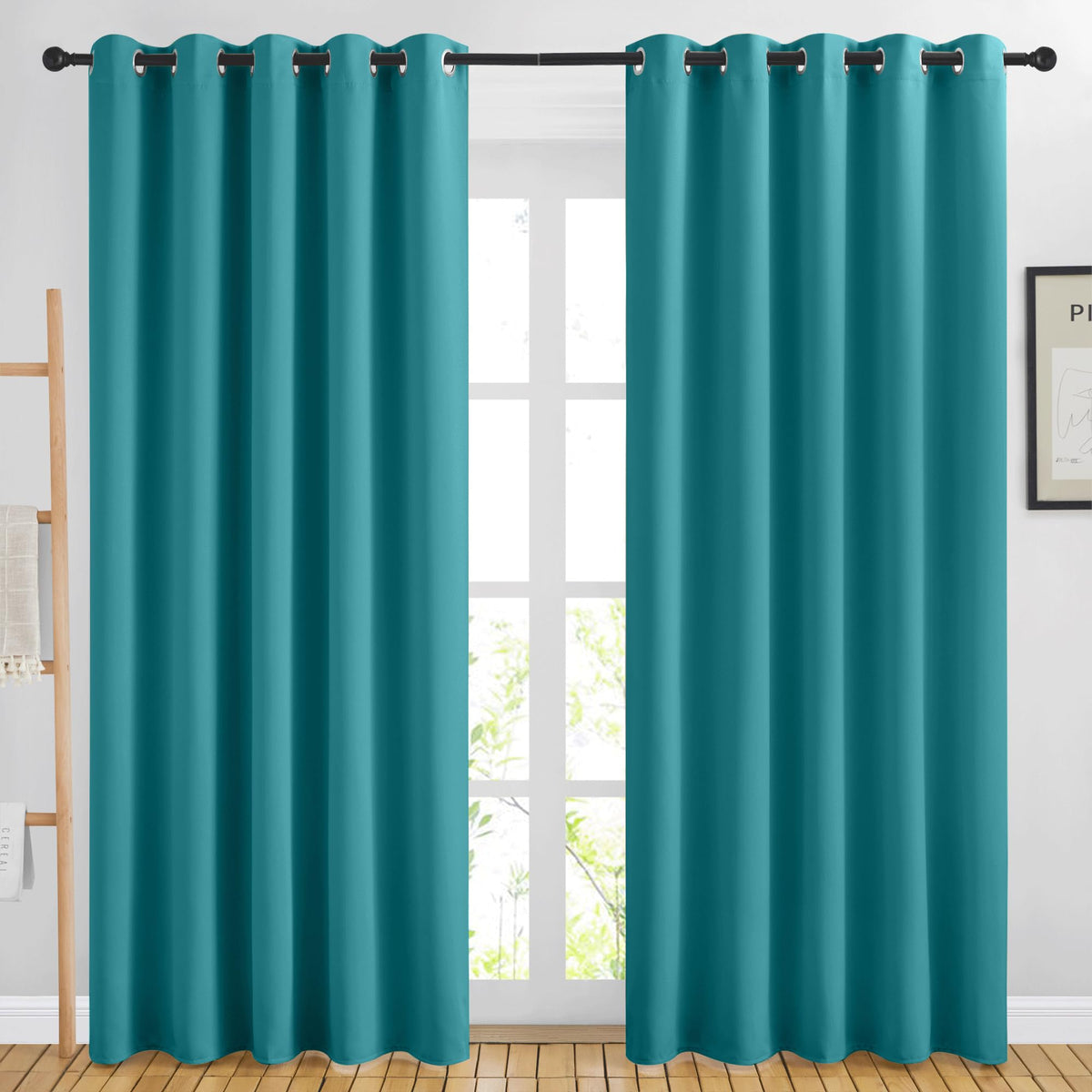 Nicetown Blackout Peacock Teal Curtains For Sliding Glass Door - Thermal Insulated Room Darkening Big Window Treatments Sound Re