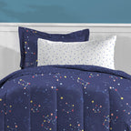 Dream Factory Kids 5-Piece Complete Bed Set Easy-Wash Super Soft Microfiber Comforter Bedding, Twin, Navy Blue Zodiac