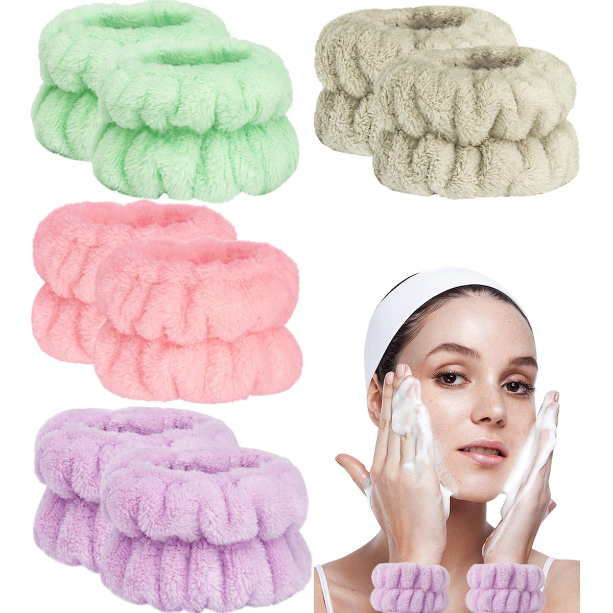 Taocar 8pcs Wrist Bands for Washing Face, Face Washing Wristbands, Arm Wrist Towels for Washing Face, Spa Face Wash Wristbands, 
