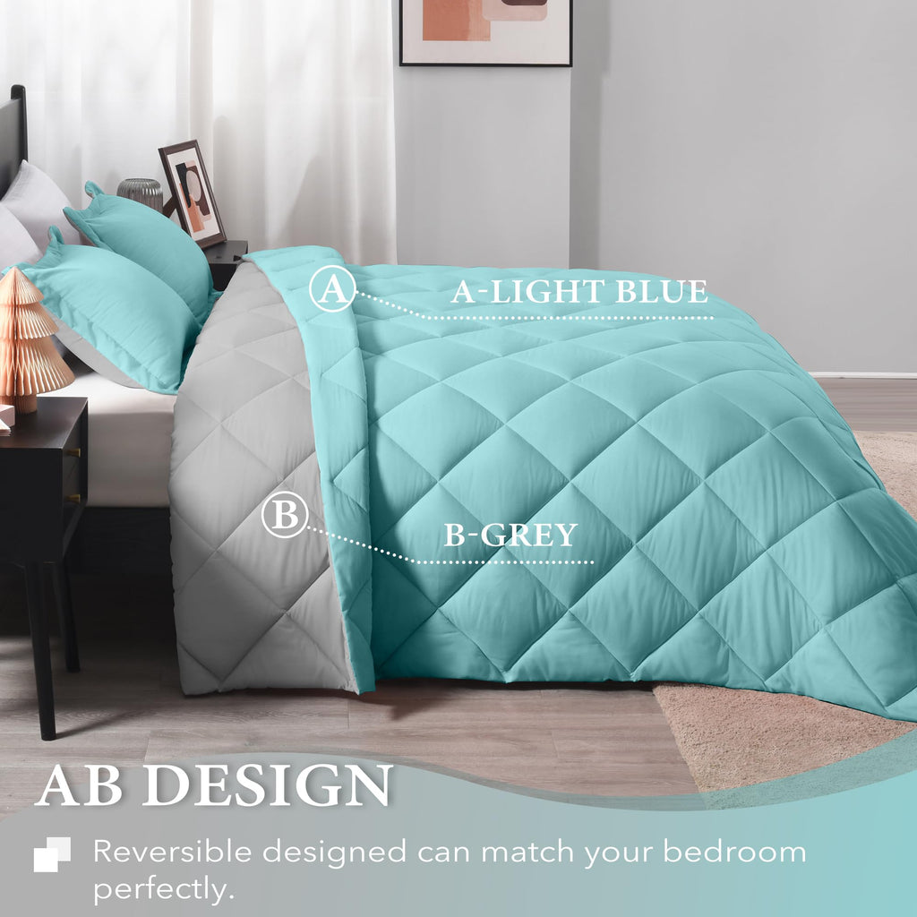Downluxe Twin Comforter Set - Turquoise And Grey Twin Comforter, Soft Bedding Comforter Sets For All Seasons, Twin Bed Comforter Set - 2 Pieces - 1 Comforter (66'X92') And 1 Pillow Sham(20'X26')