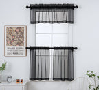 Pi Black Sheer Valance Tier Curtains 18 Inch Length, Voile Small Window Valance For Kitchen/Café Tier Rod Pocket 1 Panel (Black, W52Xl18)