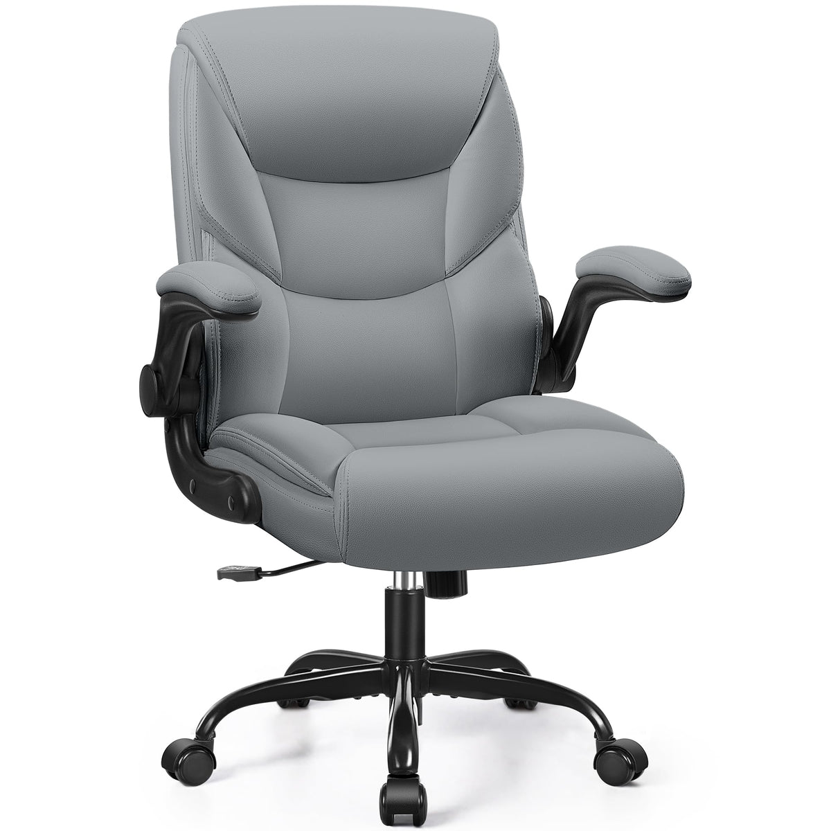 Felixking Leather Office Chair - Small Pu Ergonomic Desk Chair, Comfy Computer Chair With Wheels And Flip-Up Armrests, Adjustabl