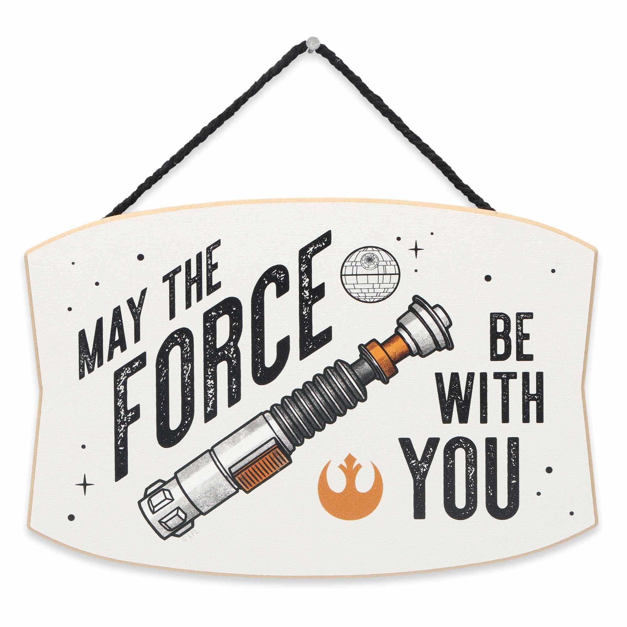 Disney Star Wars May the Force Be With You Lightsaber Hanging Wood Wall Decor - Classic Star Wars Sign for Man Cave or Movie Roo