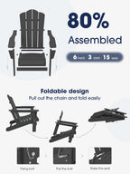 Kingyes Folding Adirondack Chair For Relaxing, Hdpe All-Weather Folding Adirondack Chair, Stackable, Arm Rest, Ergonomic, Grey