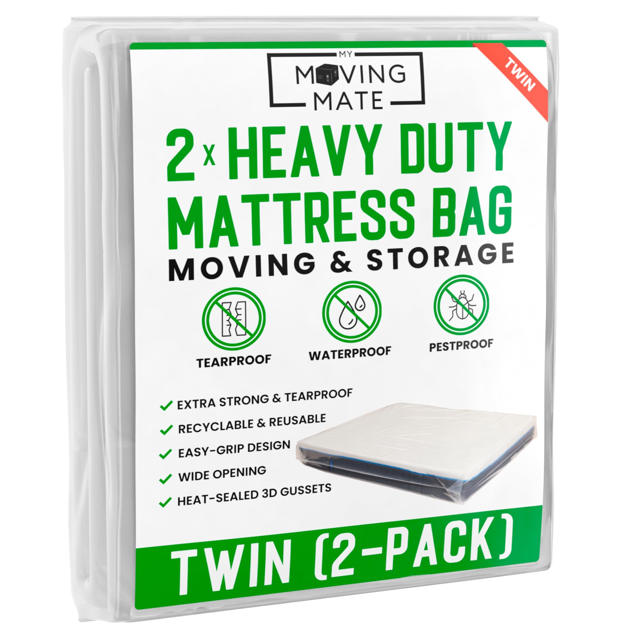 Twin Mattress Cover For Moving And Storage - 2-Pack - Mattress Bag For Moving And Storage - 500G Mattress Protector Storage Bags