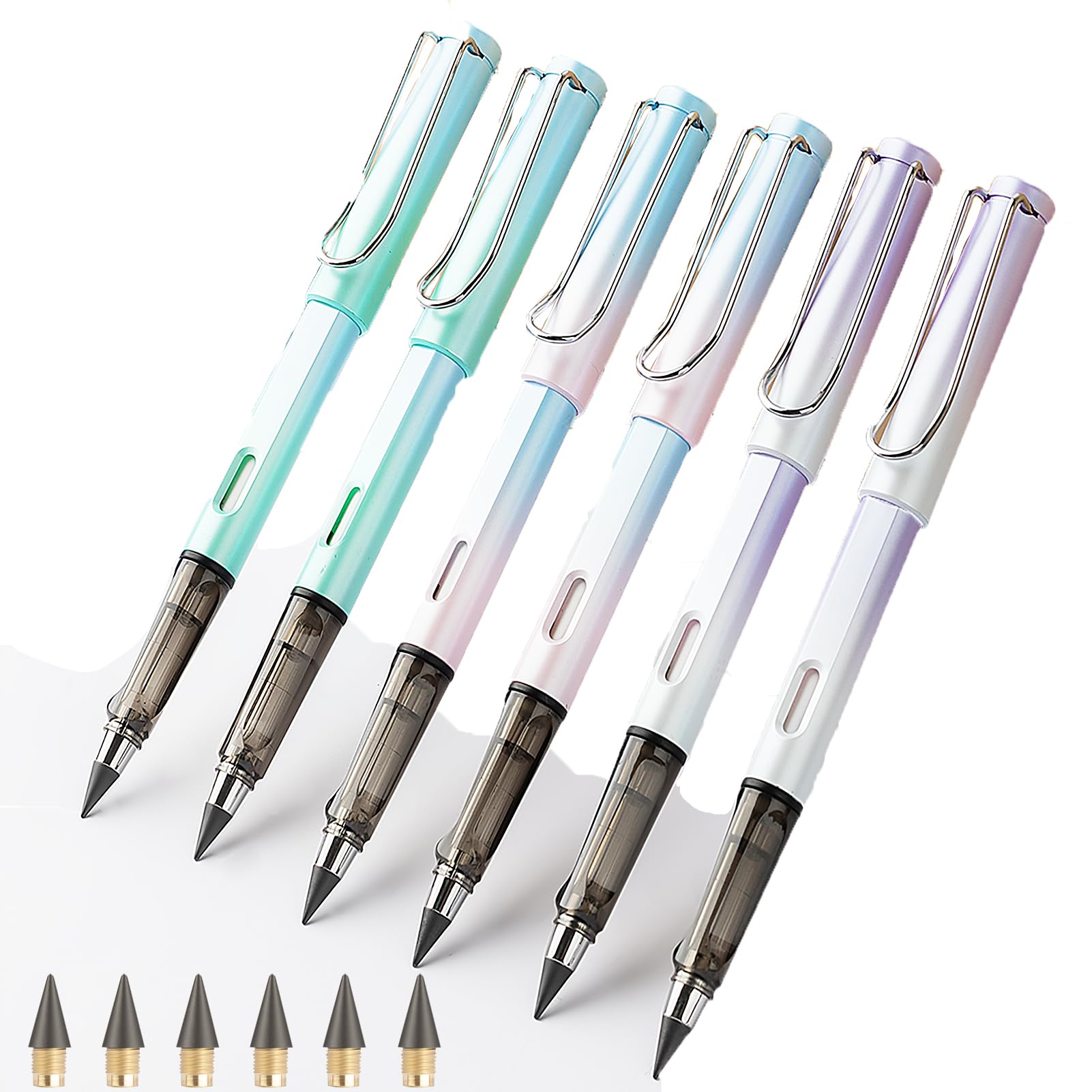 Credmate 6 Pcs Everlasting Pencil, Infinity Magic Forever Pencils With Eraser, Reusable Cute Inkless Eternal Pencil For Kids Wri