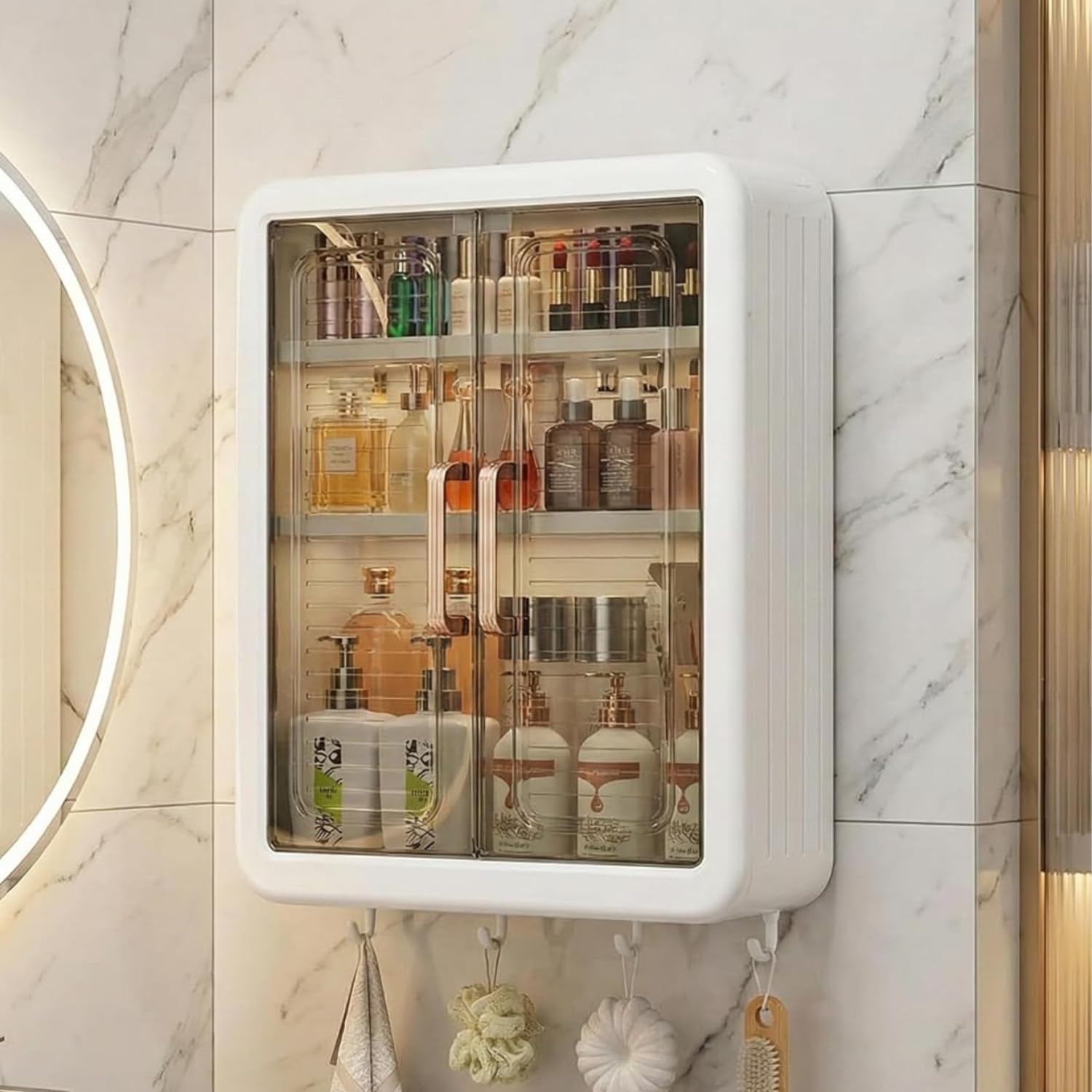 Shivananta Wall Mounted Storage Cabinet With 3 Shelves 4 Hook Self Adhesive Bathroom Organiser & Kitchen Storage Rack Multipurpo