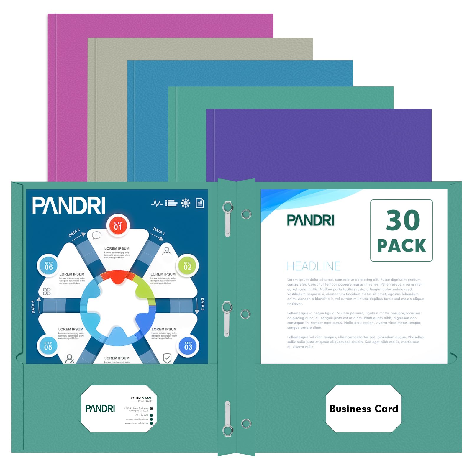 Two Pocket Folders, Pandri 30 Pack Two Pocket Folders With Prongs, Designed For Office And Classroom, Assorted 5 Dark Colors 2 P