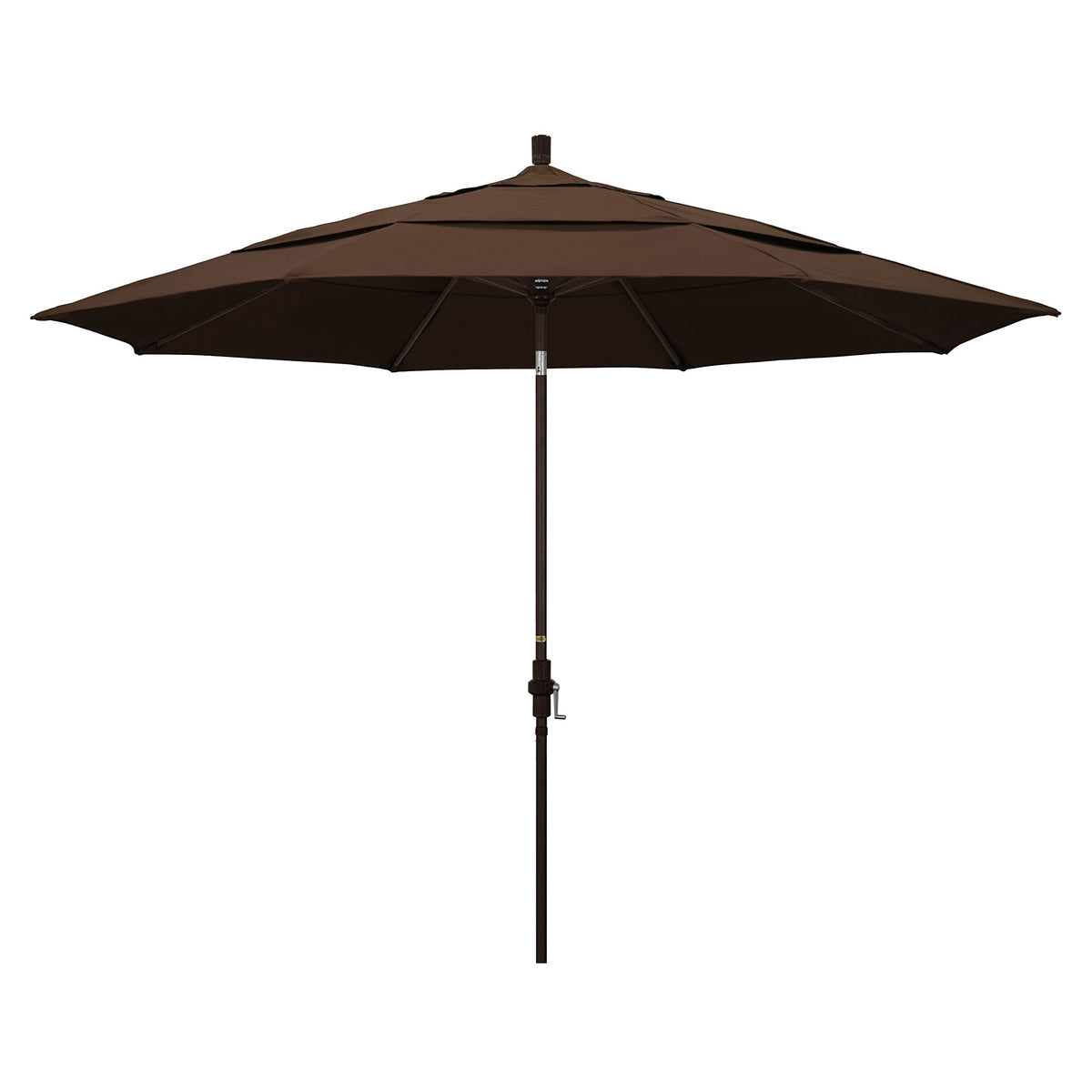 California Umbrella 11' Round Aluminum Market Umbrella, Crank Lift, Collar Tilt, Bronze Pole, Pacifica Mocha