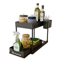 Homixo Dura Ultra Under Sink Organizer  2Tier Sliding Pull Out Cabinet Drawer With Hooks & Cup  Heavy Duty RustResistant Sto