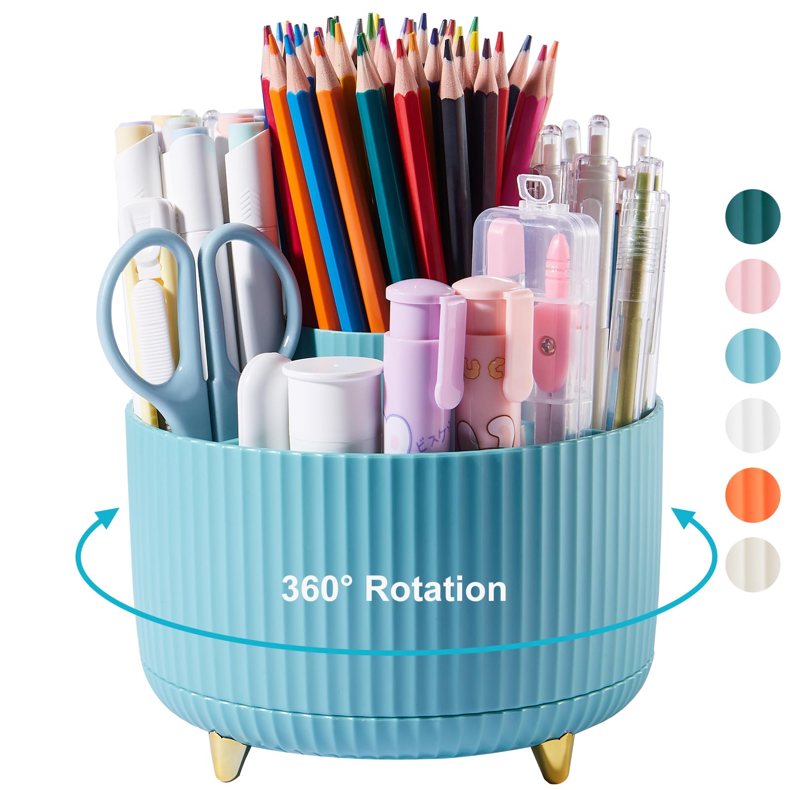 Lolocor 360 Degree Rotation Pen Holder, 5 Slots Office Desk Pen Organizer Multi-Functional Pencil Cup Makeup Brush Holder Office