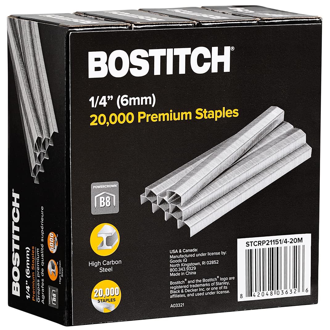 Bostitch B8 Staples 1/4 Inch Powercrown Staples - Pack Of 20,000 Staples