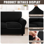 Searchi Stretch Sofa Cover Couch Cover, 3 Pieces Loveseat Slipcover With 2 Separate Cushion Cover, Washable Furniture Protector For Living Room(Loveseat, Silver Black)