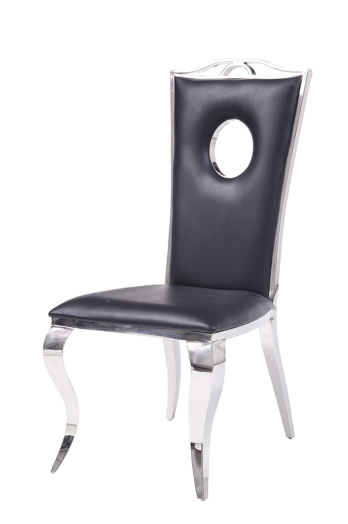 Benjara Leatherette Upholstered Metal Side Chairs With Cabriole Style Legs, Black And Silver, Set Of Two