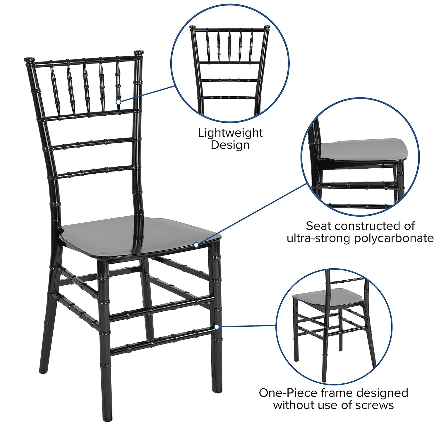 Flash Furniture Hercules Series Black Resin Stacking Chiavari Chair