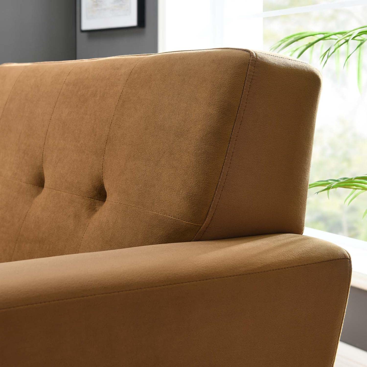 Modway Engage Modern Tufted Back Performance Velvet Armchair In Cognac Brown