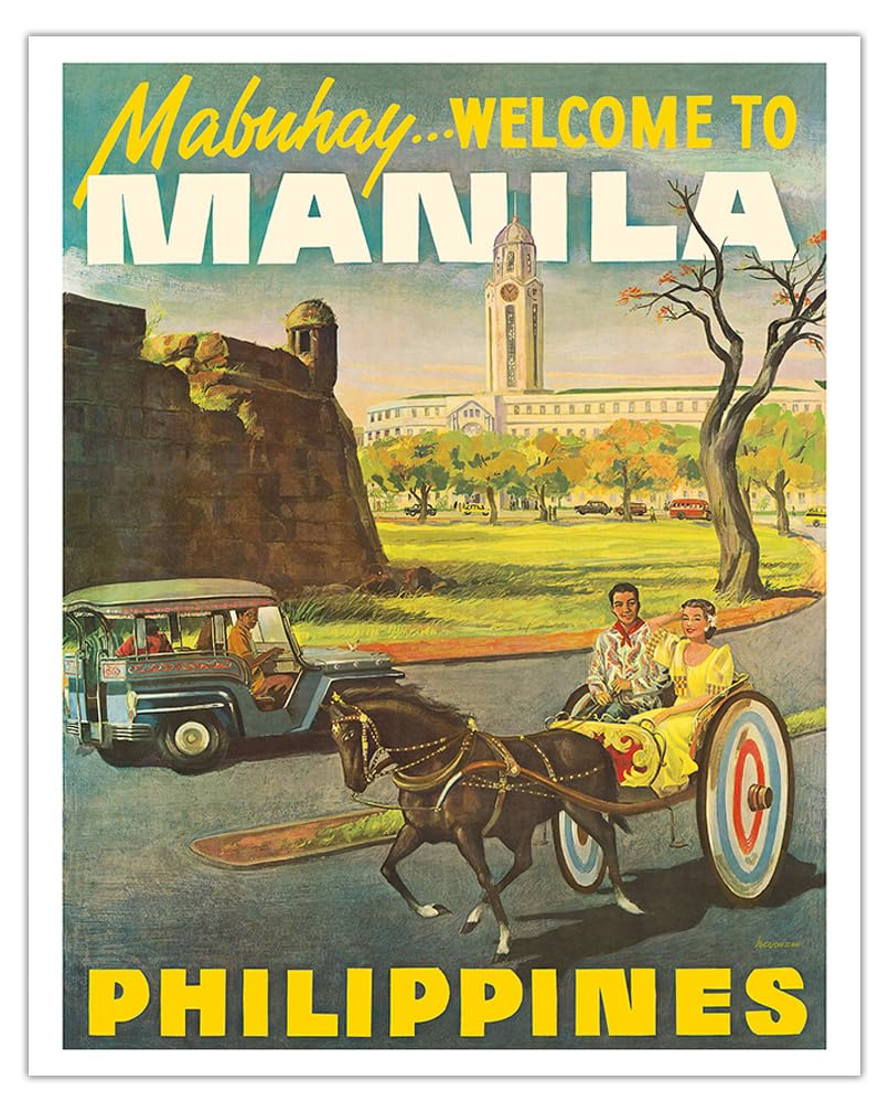 Manila Philippines - Mabuhay (Welcome) - Vintage Travel Poster c.1950s - Fine Art Matte Paper Print (Unframed) 16x20in