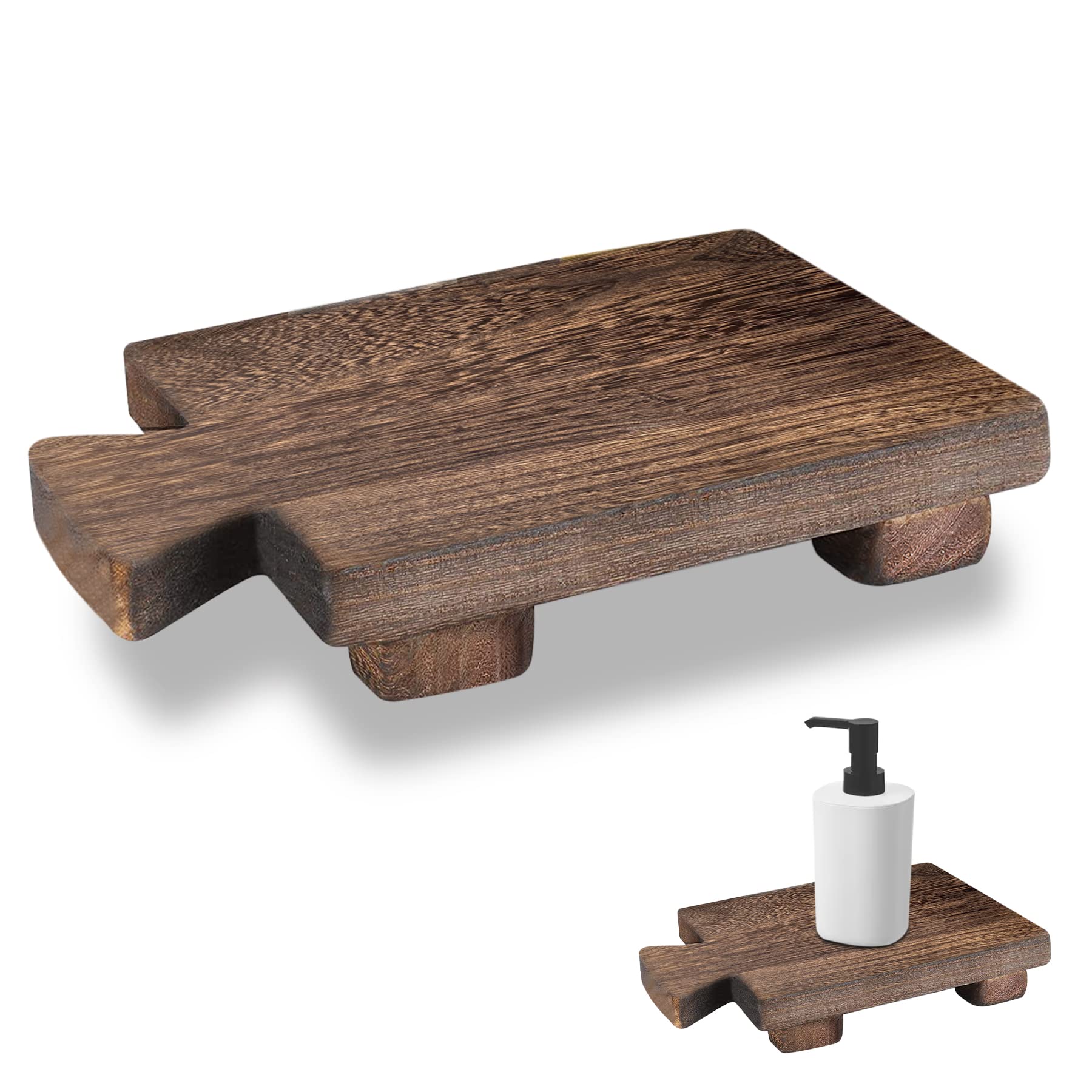 Wood Soap Stand, Kitchen SoapTray Plant Holder Wooden Soap Holder for Bottles Wood Riser Pedestal Stand Wood Tray for Kitchen Ba