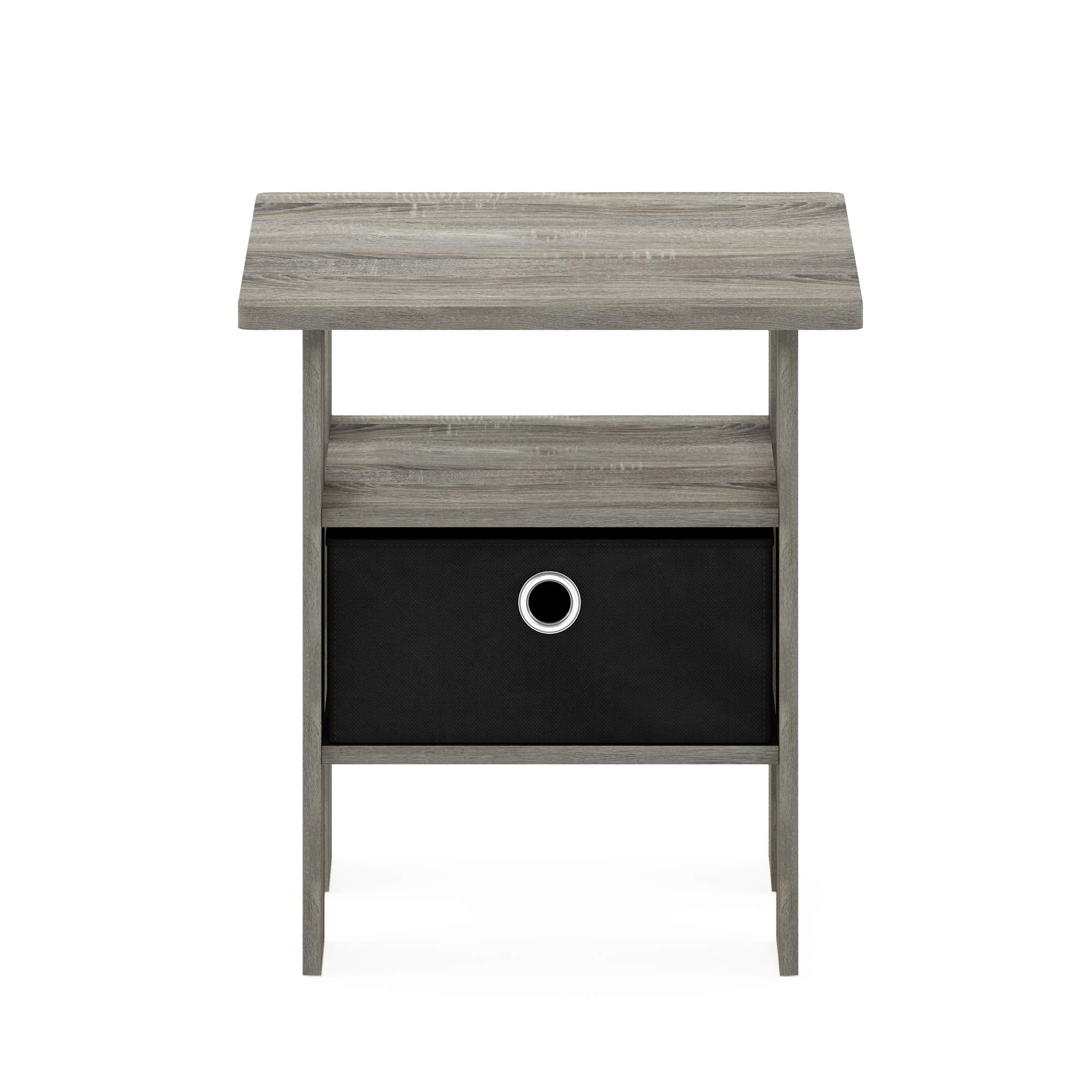 Furinno Andrey End Table / Side Table / Night Stand / Bedside Table With Bin Drawer, French Oak Grey/Black