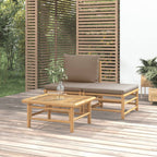 vidaXL Bamboo Patio Lounge Set with Taupe Cushions - 3-Piece, Includes Middle Sofa, Footstool and Table, Robust and Flexible, Modular Design, Perfect for Outdoor Decor