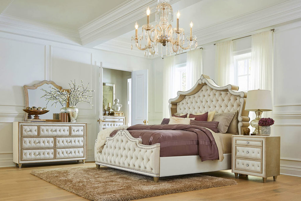 Coaster Antonella Eastern King Bed 5-Piece Set, Ivory/Camel
