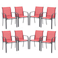 Vicllax Patio Stackable Dining Chairs Set For 8, Outdoor Metal Frame Dining Chairs For Front Porch Backyard Garden And Deck, Red