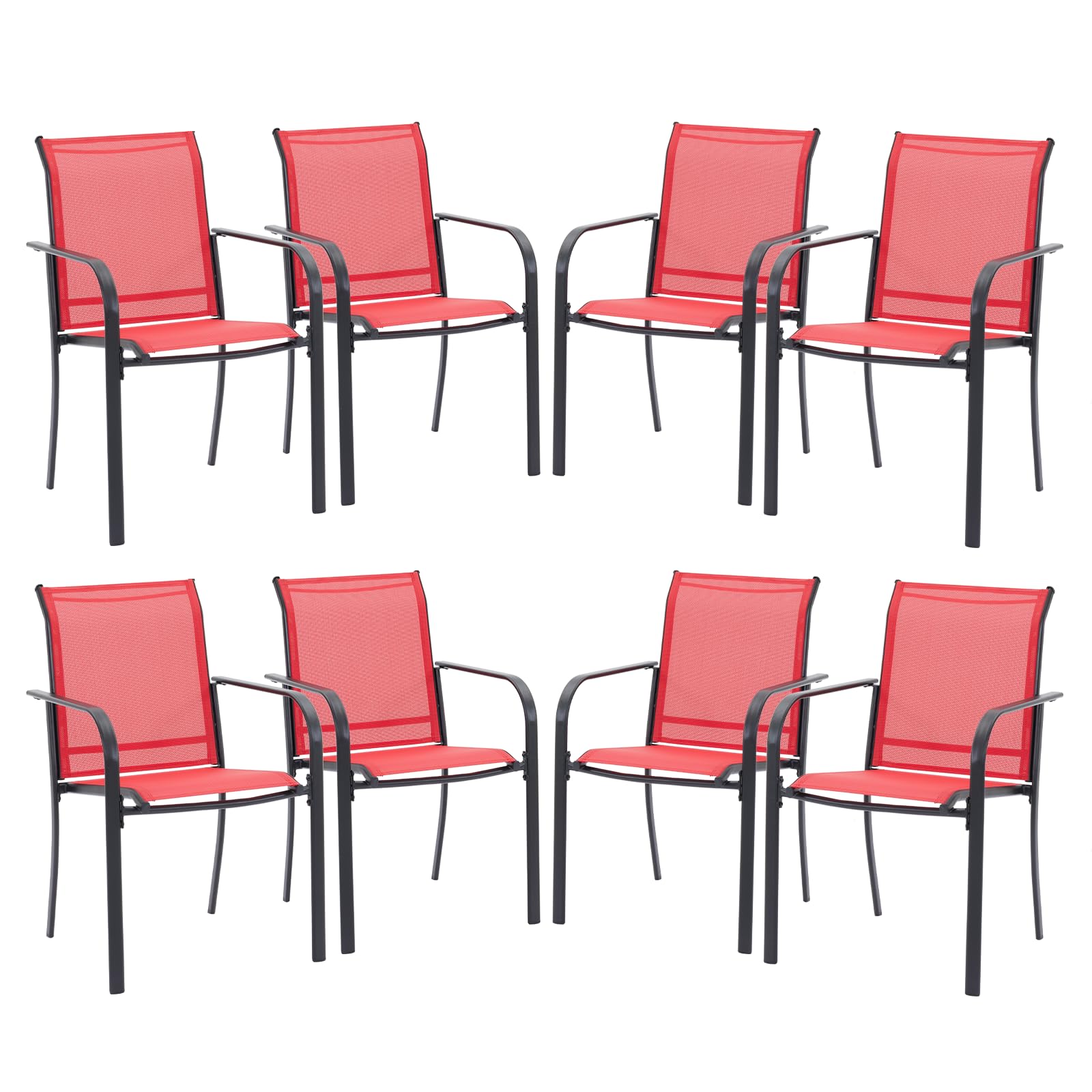 Vicllax Patio Stackable Dining Chairs Set For 8, Outdoor Metal Frame Dining Chairs For Front Porch Backyard Garden And Deck, Red