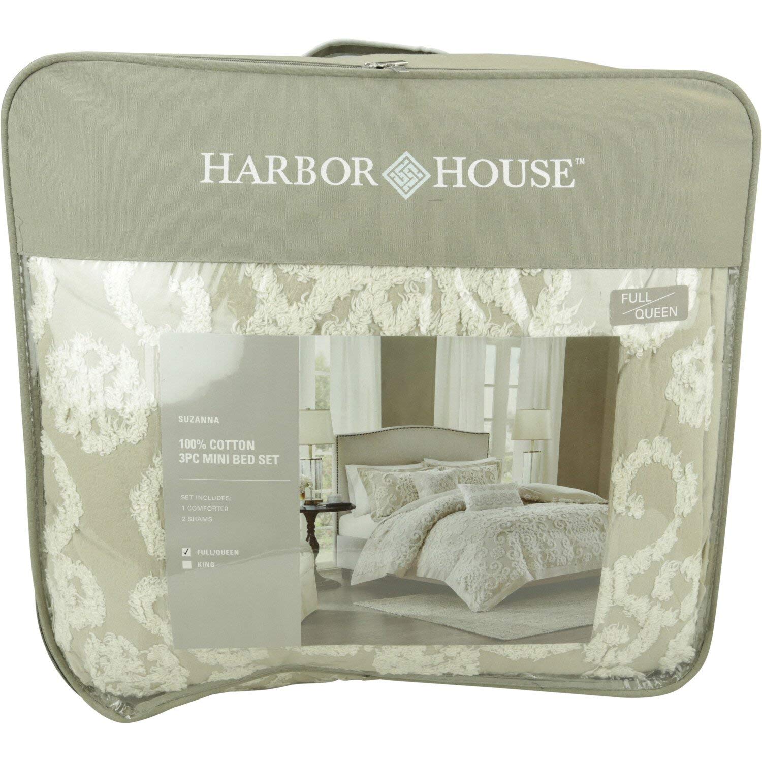 Harbor House Cotton Comforter Set - Trendy Tufted Textured Design, All Season Down Alternative Cozy Bedding With Matching Shams, Suzanna Taupe Full/Queen(92'X96') 3 Piece