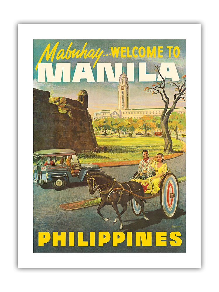 Manila Philippines - Mabuhay (Welcome) - Vintage Travel Poster c.1950s - Bamboo Fine Art 290gsm Paper Print (Unframed) 18x24in