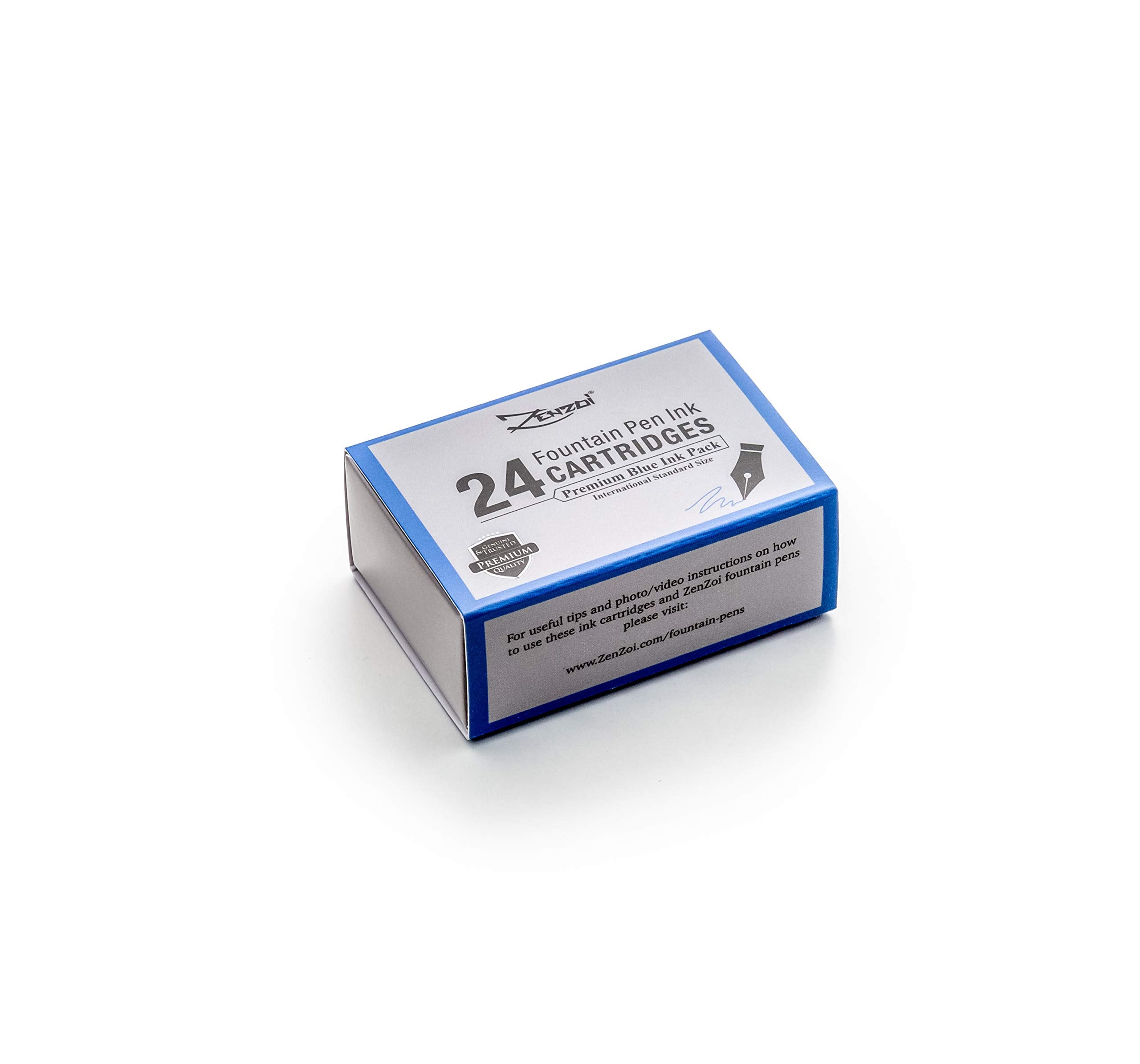 Zenzoi Fountain Pen Ink Cartridge Refills- 24 Bulk Premium Blue Case- Professional Grade, International Size, Non-Toxic Ink- Smo