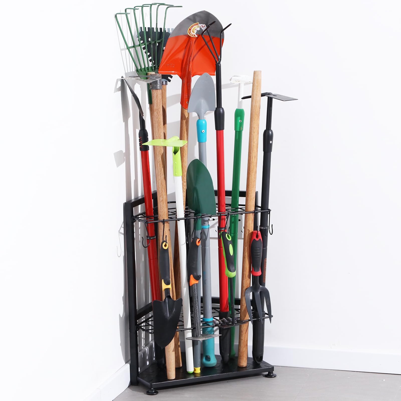 Garden Tool Organizer for Corner,Yard Tools Rack for Garage Storage Organization,Garage Tool Holder Free Standing No Mount.Heavy