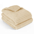 Pavilia Super Soft Fleece Throw Blanket Twin Cream Beige, Fuzzy Plush Flannel Throw, Warm Cozy Ribbed Microfiber Blanket For Sof