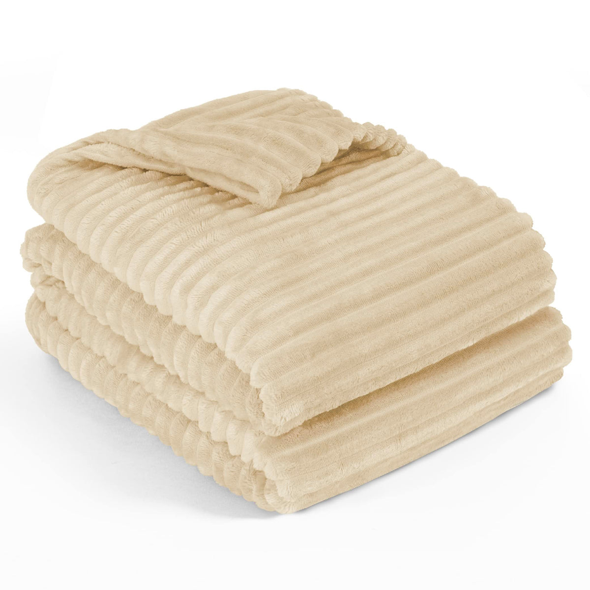 Pavilia Super Soft Fleece Throw Blanket Twin Cream Beige, Fuzzy Plush Flannel Throw, Warm Cozy Ribbed Microfiber Blanket For Sof