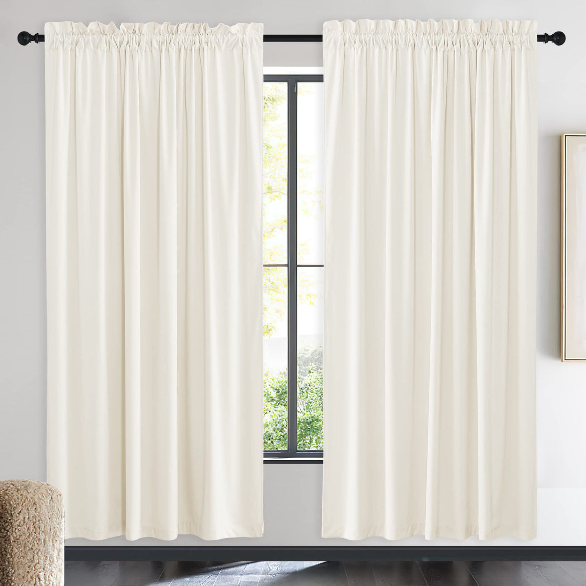 Nicetown Thermal Insulated Ivory White Velvet Curtains 72 Inch Length, Heavy Duty Keep Warm Drapes Room Darkening Thermal Insula