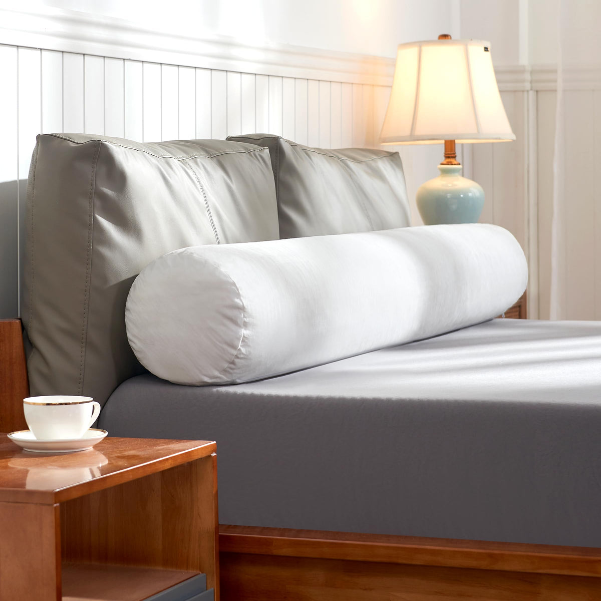 Symax Twin Size(7.8'X38.9') Bed Round Pillow With Shredded Memory Foam, Headboard Pillow With Washable Short Plush Cover, Fill