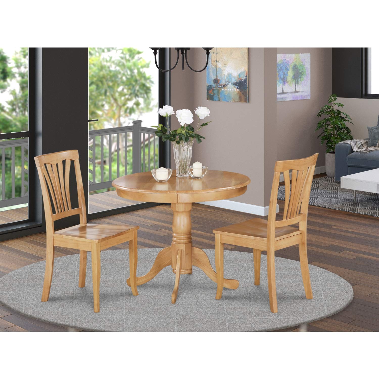 East West Furniture Anav3-Oak-W 3 Pc Kitchen Table-Small Table And 2 Kitchen Chairs