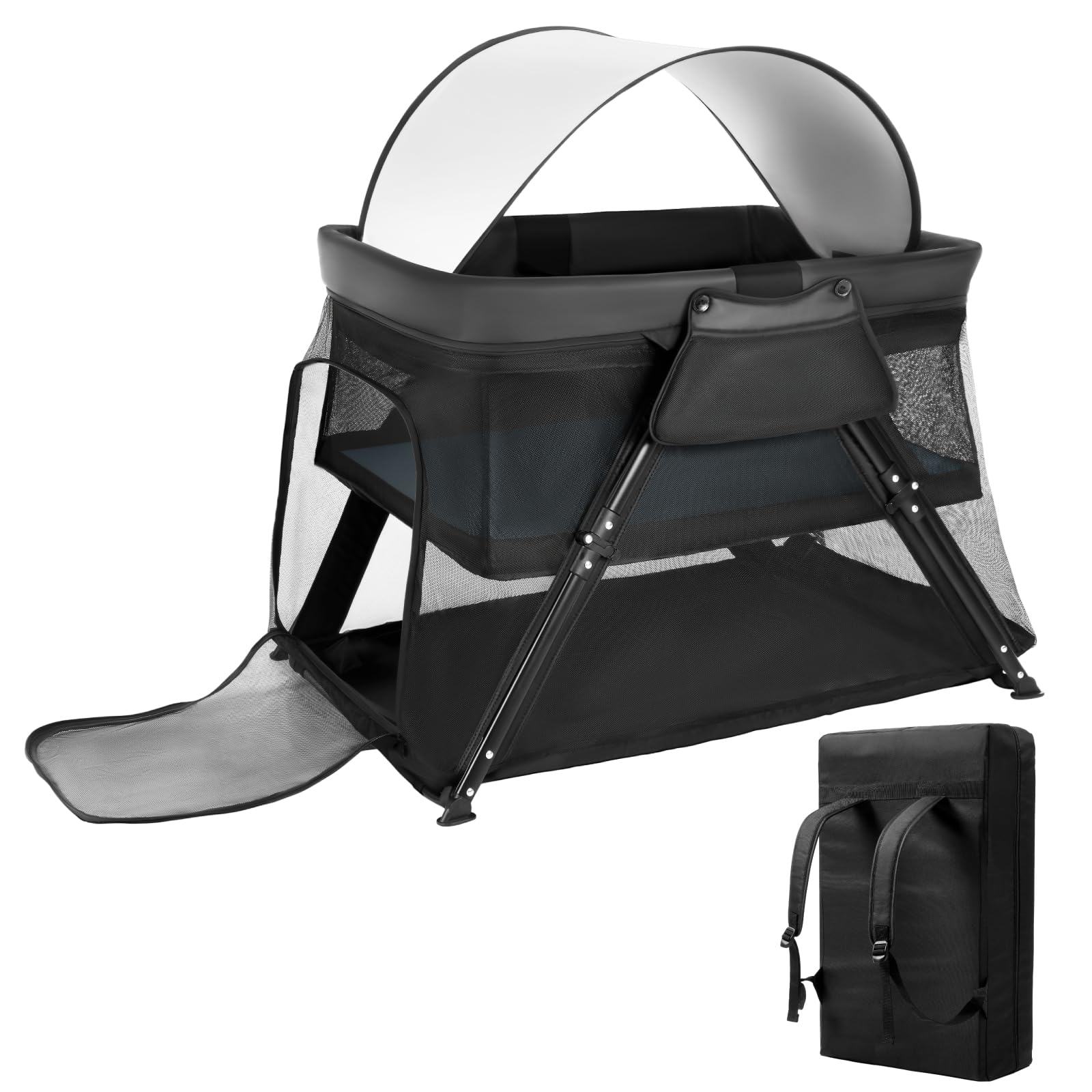 Lilian&Gema 2-in-1 Travel Crib, Portable Crib with Backpack, Lightweight Baby Travel Playpen, Foldable Play Yard with Thick Matt