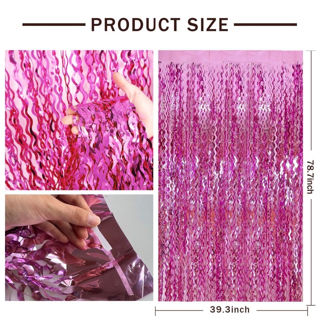 Pink Foil Curtain Backdrop Streamers Party Decorations Pink Birthday Decorations For Women Bachelorette Party Decorations Pink F