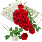 Hoemwarm 36 Pcs Red and White Rose Artificial Roses Flowers Bouquet Centerpiece,Fake Silk Rose Stem Realistic Artificial Flowers