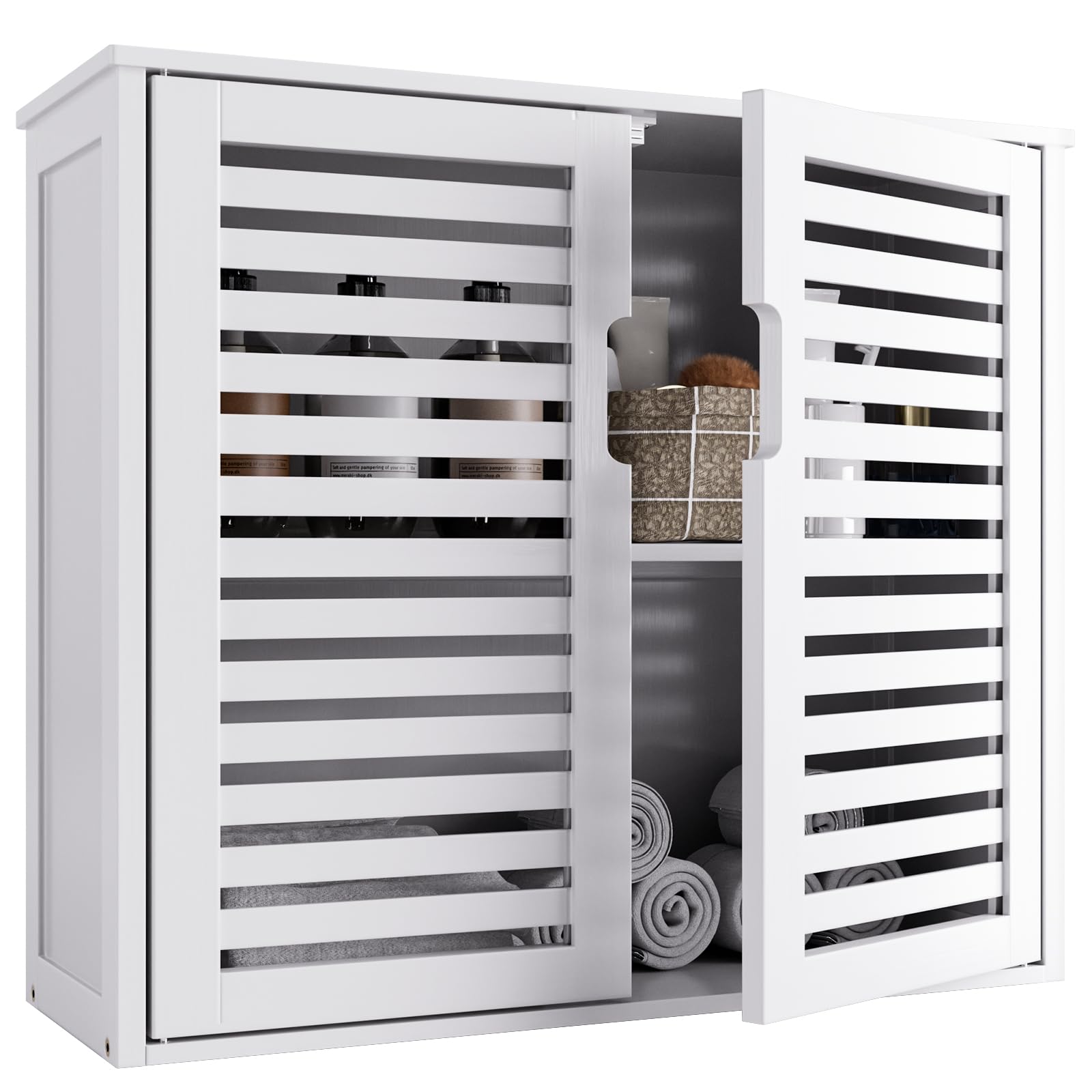 HITNET White Bathroom Cabinet Over Toilet, Bamboo Hanging Medicine Cabinet, Wall-Mounted Storage Organizer, Kitchen Cupboard wit