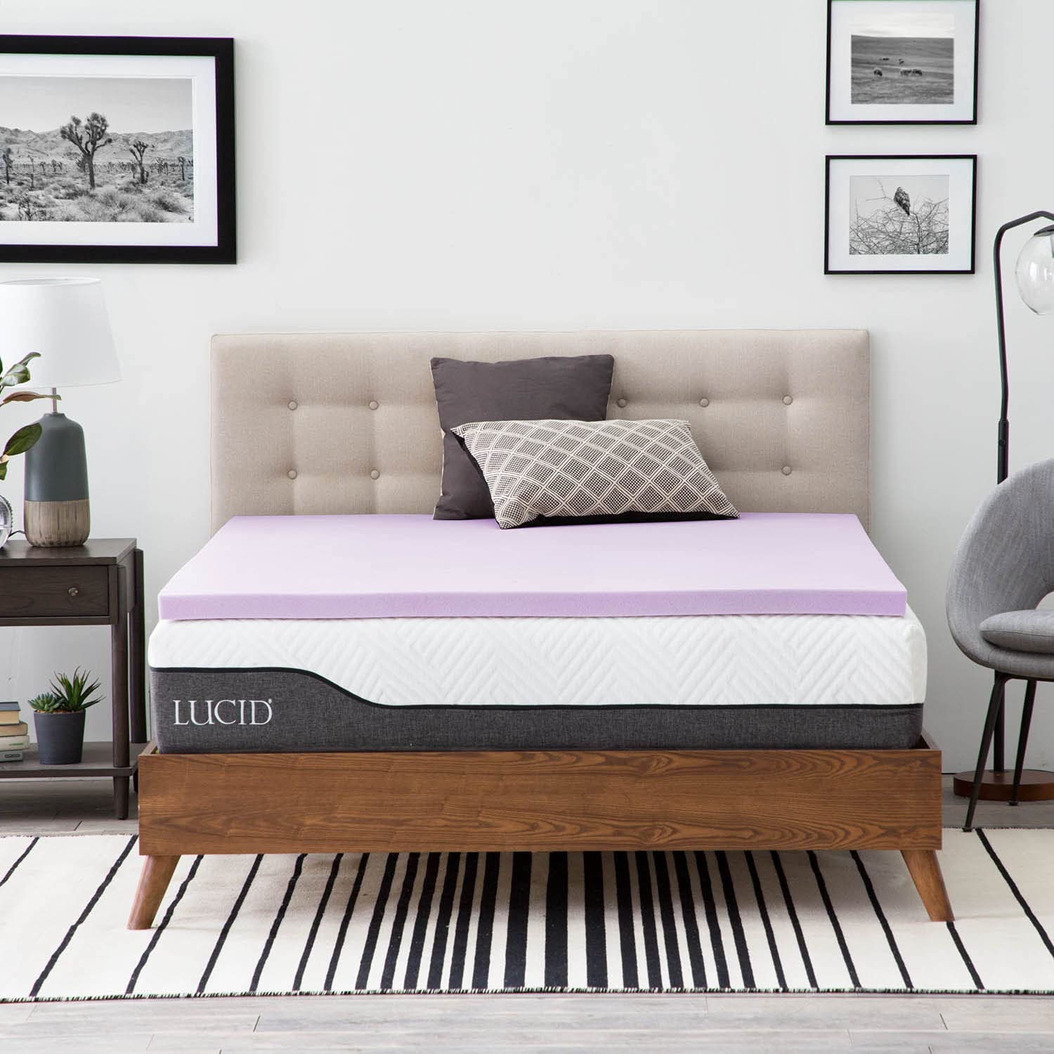 Lucid 4 Inch Lavender Infused Memory Foam Mattress Topper - Ventilated Design - California King Size