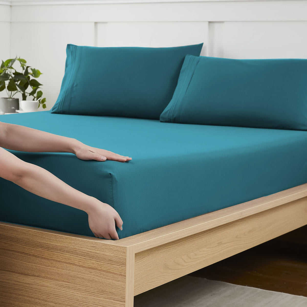 Twin Fitted Sheet Only with Full Elastic & Built in Corner Sheet Straps to Prevent Shifting - Soft & Breathable Brushed Microfib