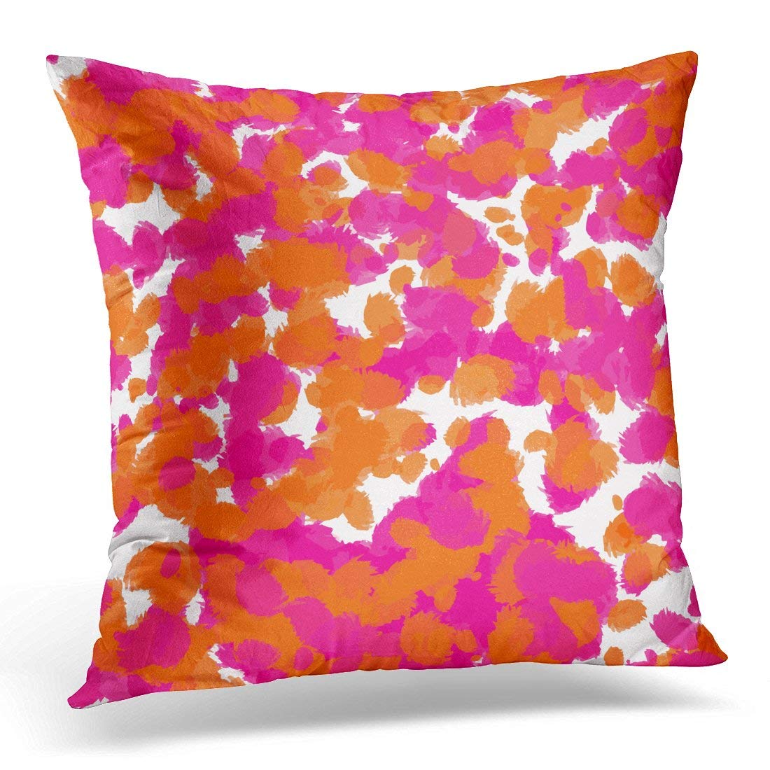 Jbralid Colorful Color Bold Girly Hot Pink Fuchsia Orange Paint Vibrant Pillow Cover Hidden Zipper Cotton Indoor Throw Pillow Ca